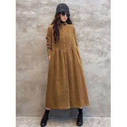 Original Solid Corduroy Lapel Dress