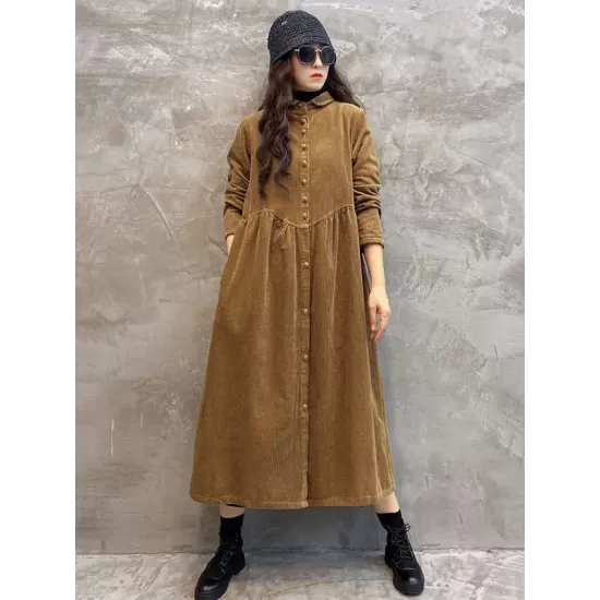 Original Solid Corduroy Lapel Dress