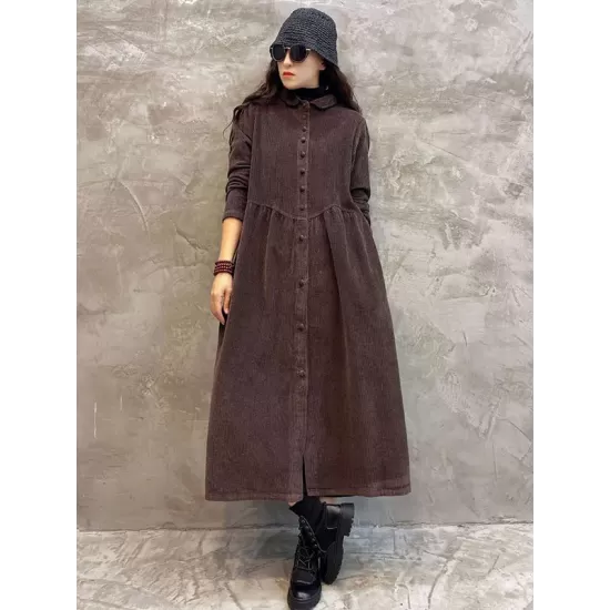 Original Solid Corduroy Lapel Dress