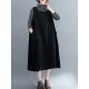 Corduroy Sleeveless Split-Joint Round-Neck Midi Dress