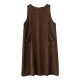 Corduroy Sleeveless Split-Joint Round-Neck Midi Dress