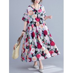 Original Floral Round-Neck Dresses