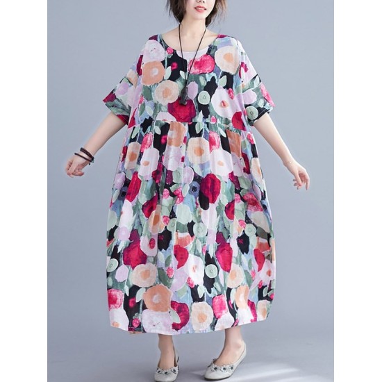 Original Floral Round-Neck Dresses