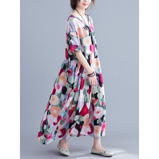 Original Floral Round-Neck Dresses