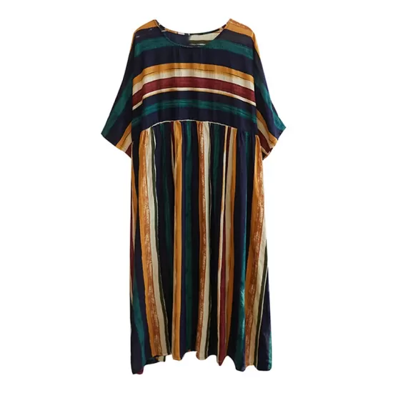 Original Cotton Blend Stripe Half Sleeve Maxi Dress