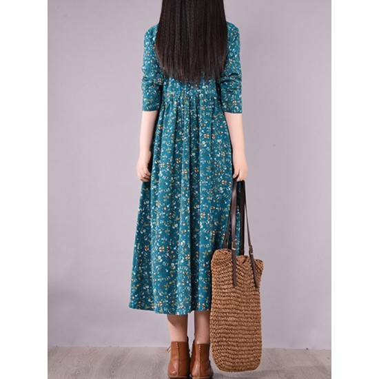 Original Lapel Frenum Floral Printed Midi Dress