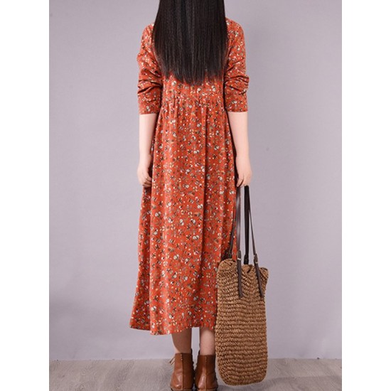 Original Lapel Frenum Floral Printed Midi Dress