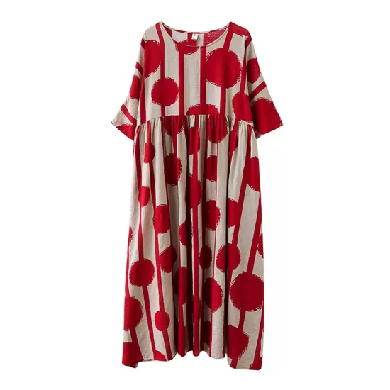 Original Polka-Dot Split-Joint Round-Neck Midi Dress