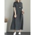 Original Cotton-Blend Lapel Solid Color Dress