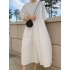 Casual Round-Neck Bishop Sleeve Loose Solid Color Midi Dress