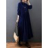 Vintage Split-Joint Solid Color Long Sleeves Lapel A-Line Corduroy Midi Dress