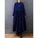 Vintage Split-Joint Solid Color Long Sleeves Lapel A-Line Corduroy Midi Dress