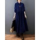 Vintage Split-Joint Solid Color Long Sleeves Lapel A-Line Corduroy Midi Dress