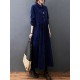 Vintage Split-Joint Solid Color Long Sleeves Lapel A-Line Corduroy Midi Dress