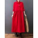 Vintage Split-Joint Solid Color Long Sleeves Lapel A-Line Corduroy Midi Dress