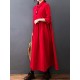 Vintage Split-Joint Solid Color Long Sleeves Lapel A-Line Corduroy Midi Dress