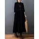 Vintage Split-Joint Solid Color Long Sleeves Lapel A-Line Corduroy Midi Dress