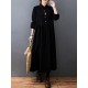 Vintage Split-Joint Solid Color Long Sleeves Lapel A-Line Corduroy Midi Dress