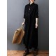 Vintage Split-Joint Solid Color Long Sleeves Lapel A-Line Corduroy Midi Dress