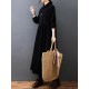 Vintage Split-Joint Solid Color Long Sleeves Lapel A-Line Corduroy Midi Dress