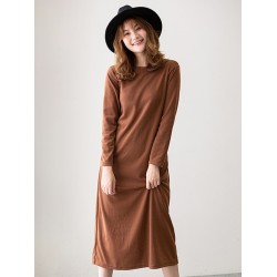 Simple Solid Color Round-Neck A-Line Midi Dress