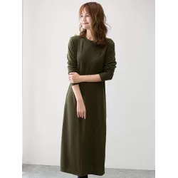 Simple Solid Color Round-Neck A-Line Midi Dress