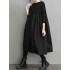 Simple Loose Black Split-Joint Long Sleeves Midi Dress