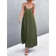 Backless Solid Color Tied A-Line High Waisted Deep V-Neck Slip Dress Midi Dresses