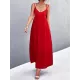 Backless Solid Color Tied A-Line High Waisted Deep V-Neck Slip Dress Midi Dresses