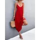 Backless Solid Color Tied A-Line High Waisted Deep V-Neck Slip Dress Midi Dresses