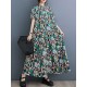 Printed Split-Joint A-Line Loose Stand Collar Midi Dresses