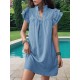 Ruffled Solid Color A-Line Loose Stand Collar Mini Dresses