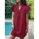 Ruffled Solid Color A-Line Loose Stand Collar Mini Dresses