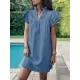 Ruffled Solid Color A-Line Loose Stand Collar Mini Dresses