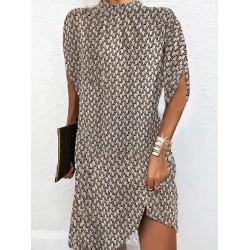 Printed Batwing Sleeves Loose Round-Neck Mini Dresses