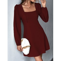 Solid Color Split-Joint A-Line High Waisted Square-Neck Mini Dresses