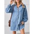 Buttoned Fringed Pleated Pockets Split-Joint Long Sleeves Loose Lapel Mini Dresses