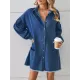 Buttoned Fringed Pleated Pockets Split-Joint Long Sleeves Loose Lapel Mini Dresses