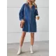 Buttoned Fringed Pleated Pockets Split-Joint Long Sleeves Loose Lapel Mini Dresses