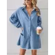 Buttoned Fringed Pleated Pockets Split-Joint Long Sleeves Loose Lapel Mini Dresses