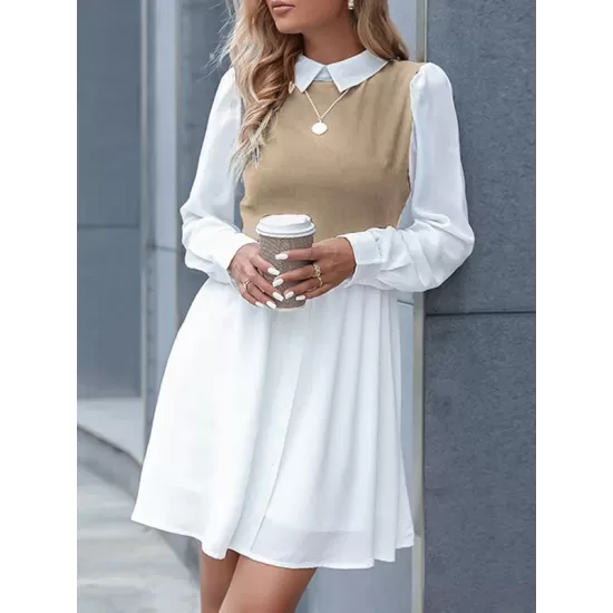 Buttoned Hollow Split-Joint A-Line High Waisted Lapel Mini Dresses