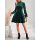 Hollow Ruffled Solid Color Velvet A-Line High Waisted Mock Neck Mini Dresses