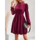 Hollow Ruffled Solid Color Velvet A-Line High Waisted Mock Neck Mini Dresses