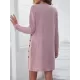 Asymmetric Buttoned Long Sleeves Loose Round-Neck Mini Dresses