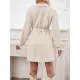 Jacquard Solid Color Tied Waist Long Sleeves V-neck Mini Dresses