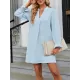 Ruffled Solid Color A-Line Long Sleeves V-Neck Mini Dresses