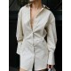 Buttoned Striped Flared Sleeves Long Sleeves Lapel Shirt Dress Mini Dresses