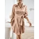 Buttoned Leopard Tied Waist Long Sleeves Loose Lapel Shirt Dress Mini Dresses