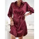 Buttoned Leopard Tied Waist Long Sleeves Loose Lapel Shirt Dress Mini Dresses