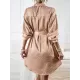 Buttoned Leopard Tied Waist Long Sleeves Loose Lapel Shirt Dress Mini Dresses